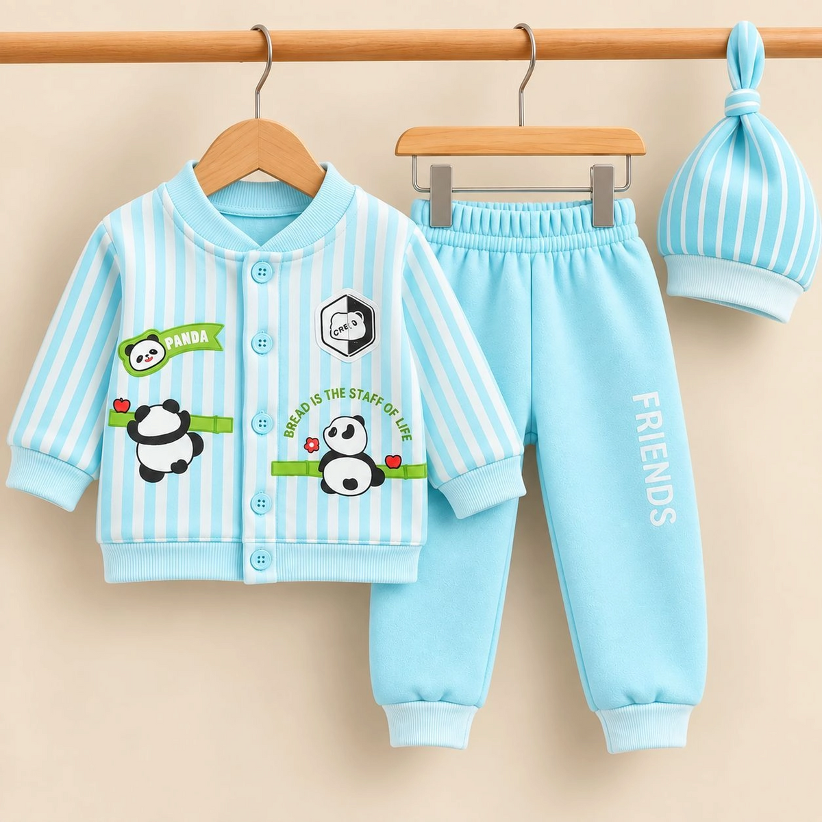 MK Winter Fleece Velvet Pajama Shirt With Cap(0-3 months)