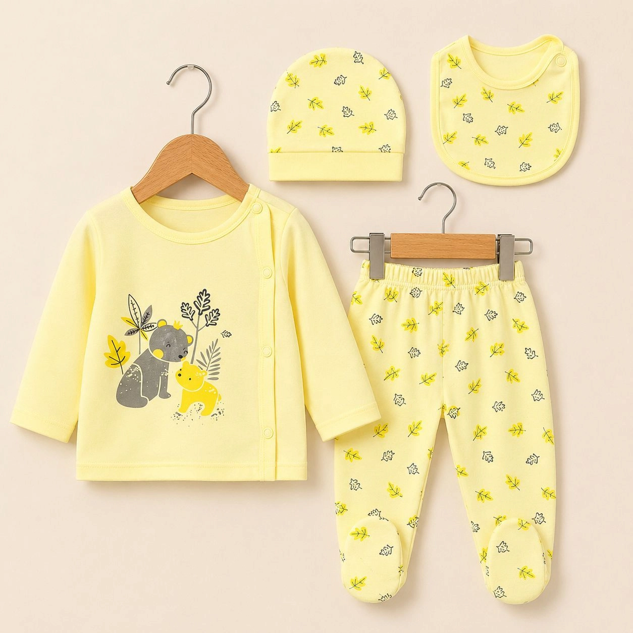 Baby Pajama Suit with Cap&Bib(0-3 months)
