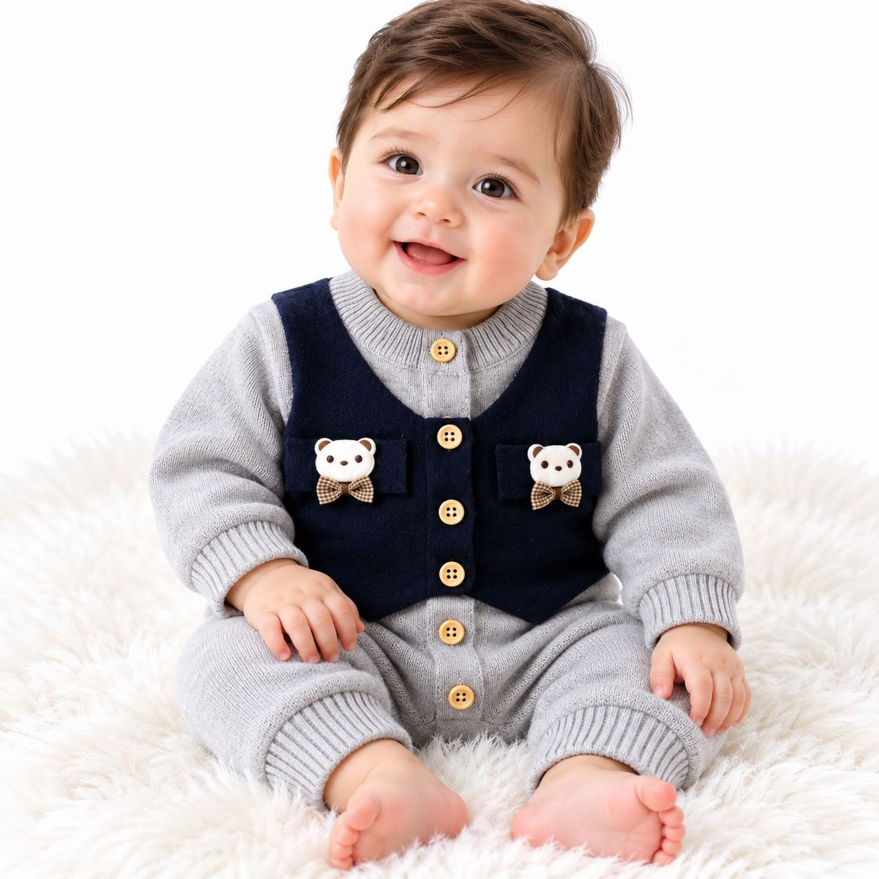 Imported Woolen Baby Rompers Bear(Grey)