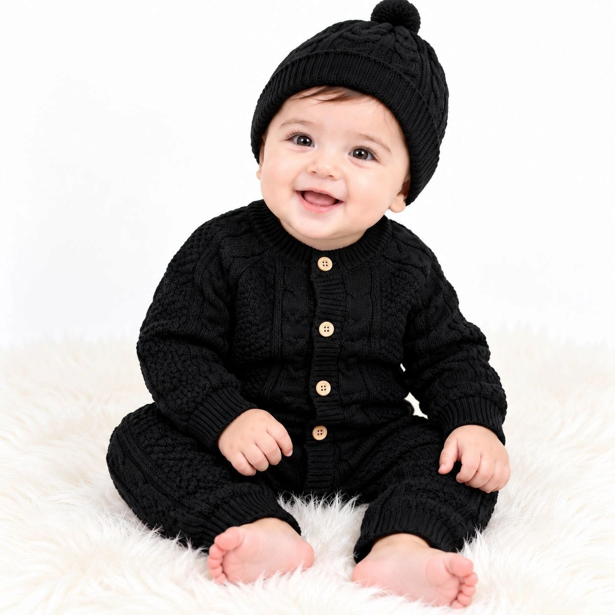 Imported Woolen Baby Rompers With Cap