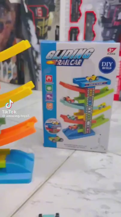 Toddler Car Ramp Toy with 6 Ramps and 8 Mini Cars for Racing Fun