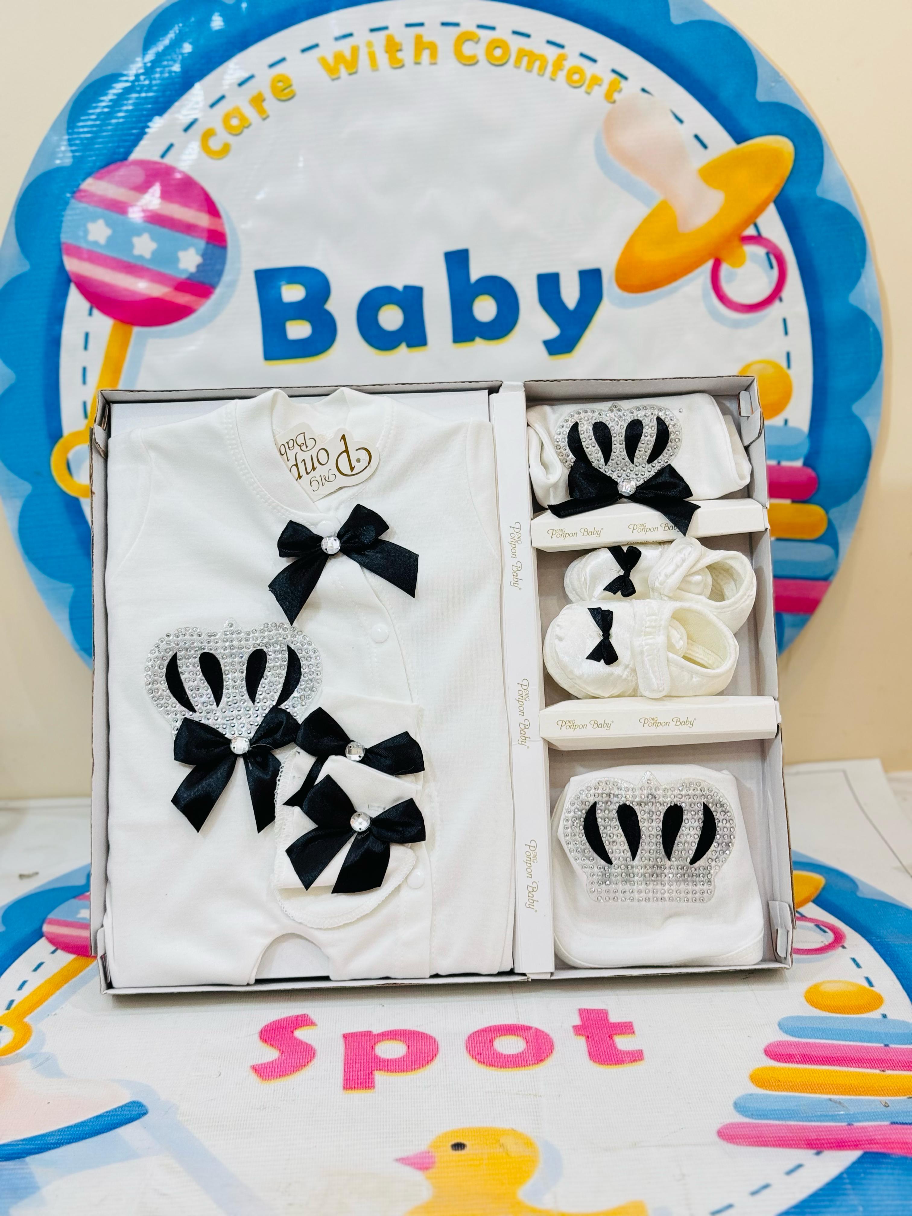 👑 Premium Baby Crown Theme Starter Set – Fit for a Prince or Princess! 👑

Give your newborn a royal look with our Branded Premium Baby Crown Theme Starter Set – a luxurious, soft, and stylish outfit for your little one.

🛍️ What’s Inside?

✔ Crown-Themed Romper – Soft & breathable fabric.

✔ Matching Bib & Cap – Gentle on delicate skin.

✔ Cute Baby Shoes – Designed for tiny feet.

✨ Why Choose This?

✔ Premium Imported Quality – Ultra-soft & hypoallergenic.

✔ Perfect for Special Occasions – Baby shower