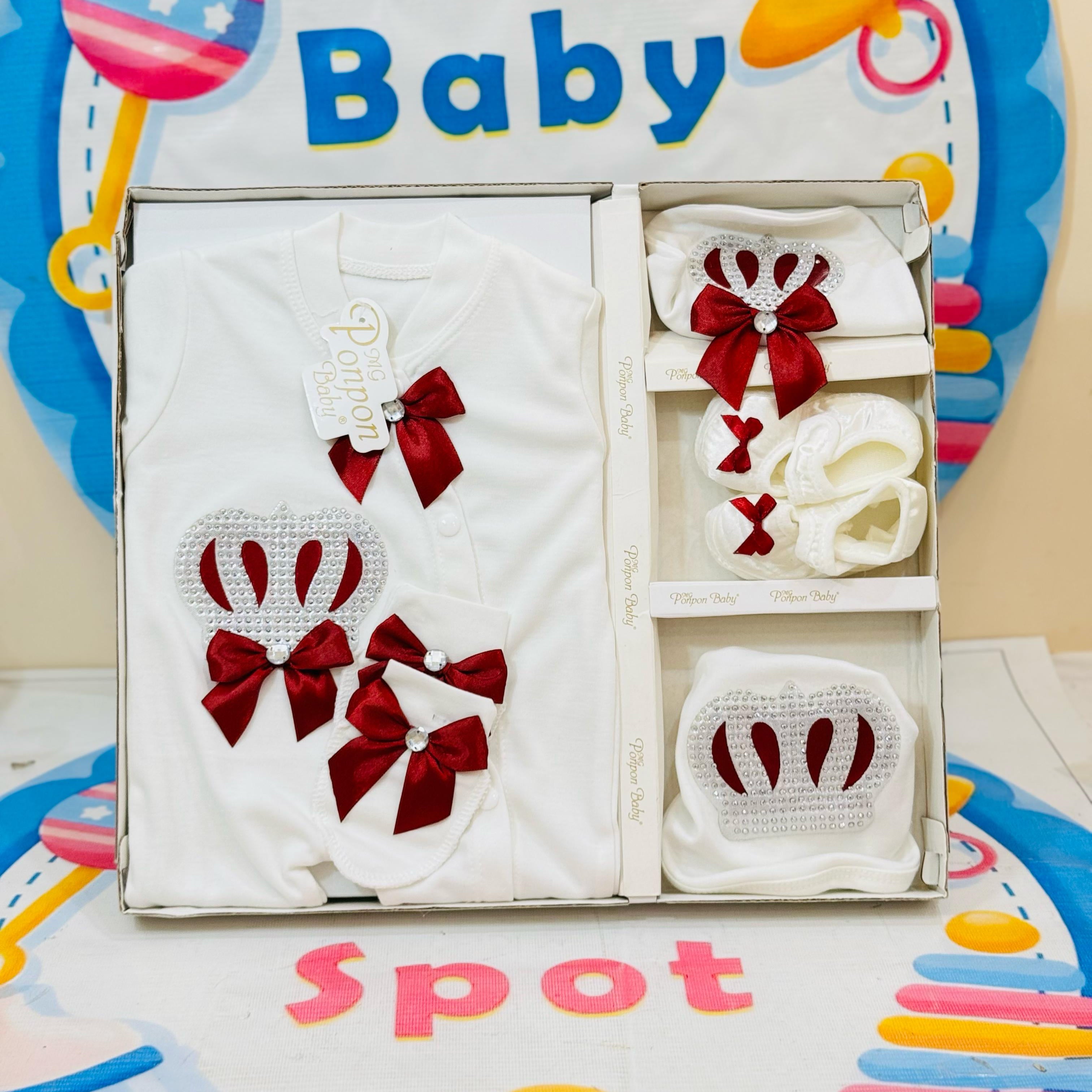 👑 Premium Baby Crown Theme Starter Set – Fit for a Prince or Princess! 👑

Give your newborn a royal look with our Branded Premium Baby Crown Theme Starter Set – a luxurious, soft, and stylish outfit for your little one.

🛍️ What’s Inside?

✔ Crown-Themed Romper – Soft & breathable fabric.

✔ Matching Bib & Cap – Gentle on delicate skin.

✔ Cute Baby Shoes – Designed for tiny feet.

✨ Why Choose This?

✔ Premium Imported Quality – Ultra-soft & hypoallergenic.

✔ Perfect for Special Occasions – Baby shower