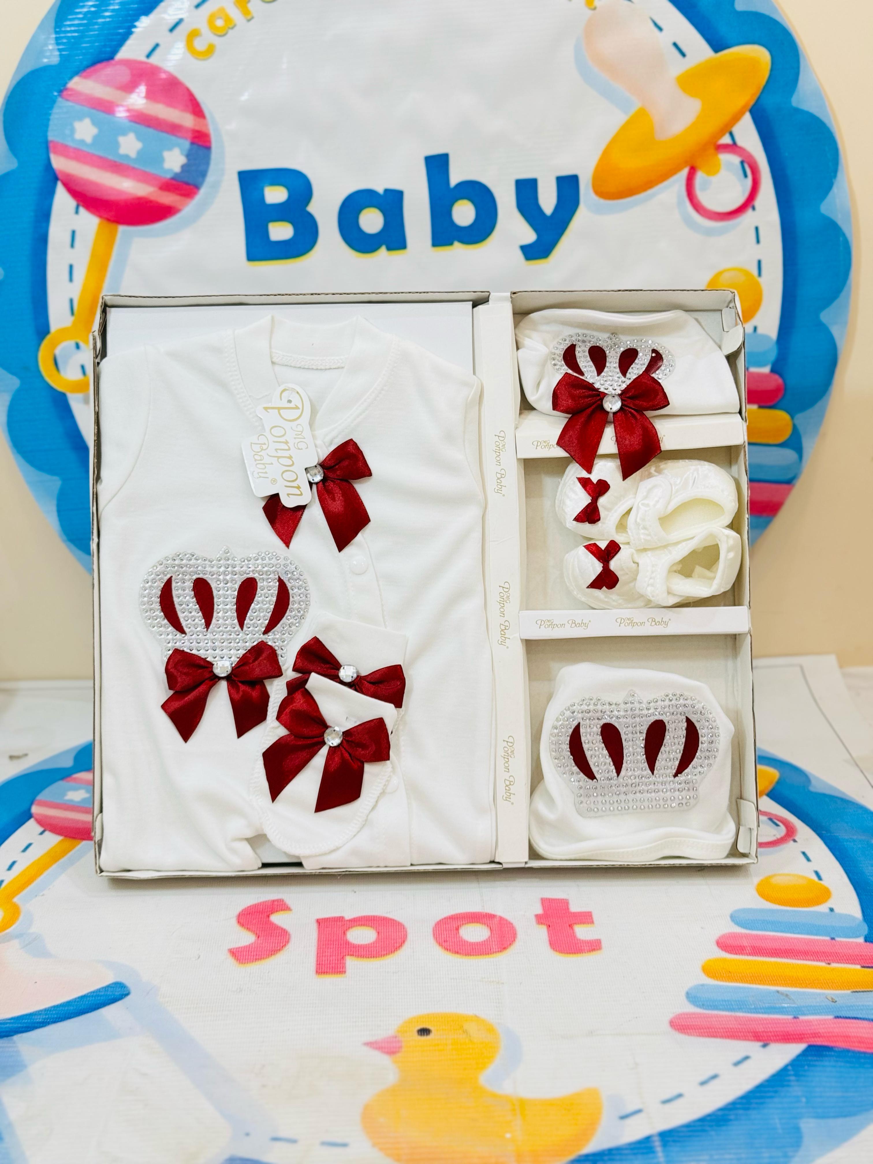 👑 Premium Baby Crown Theme Starter Set – Fit for a Prince or Princess! 👑

Give your newborn a royal look with our Branded Premium Baby Crown Theme Starter Set – a luxurious, soft, and stylish outfit for your little one.

🛍️ What’s Inside?

✔ Crown-Themed Romper – Soft & breathable fabric.

✔ Matching Bib & Cap – Gentle on delicate skin.

✔ Cute Baby Shoes – Designed for tiny feet.

✨ Why Choose This?

✔ Premium Imported Quality – Ultra-soft & hypoallergenic.

✔ Perfect for Special Occasions – Baby shower