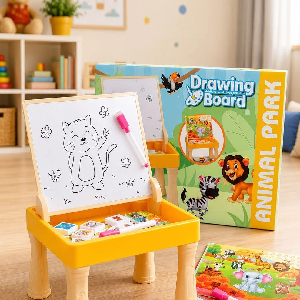 Drawing Board Animal Park With Multifunctional Magnetic Block Puzzle