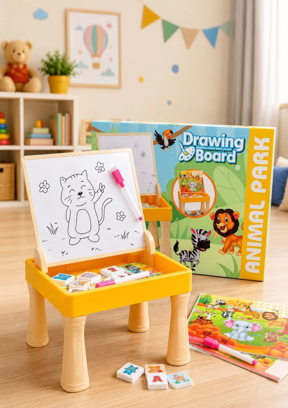 Drawing Board Animal Park With Multifunctional Magnetic Block Puzzle