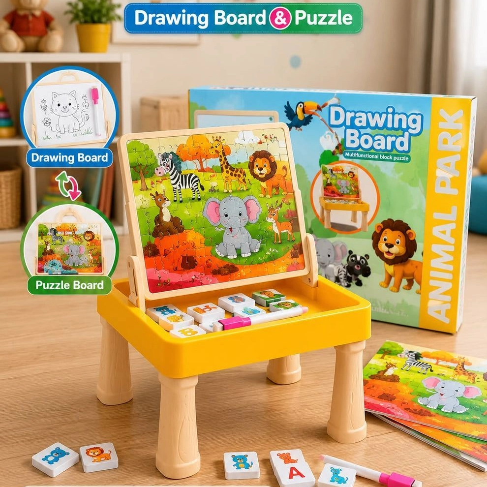 Drawing Board Animal Park With Multifunctional Magnetic Block Puzzle