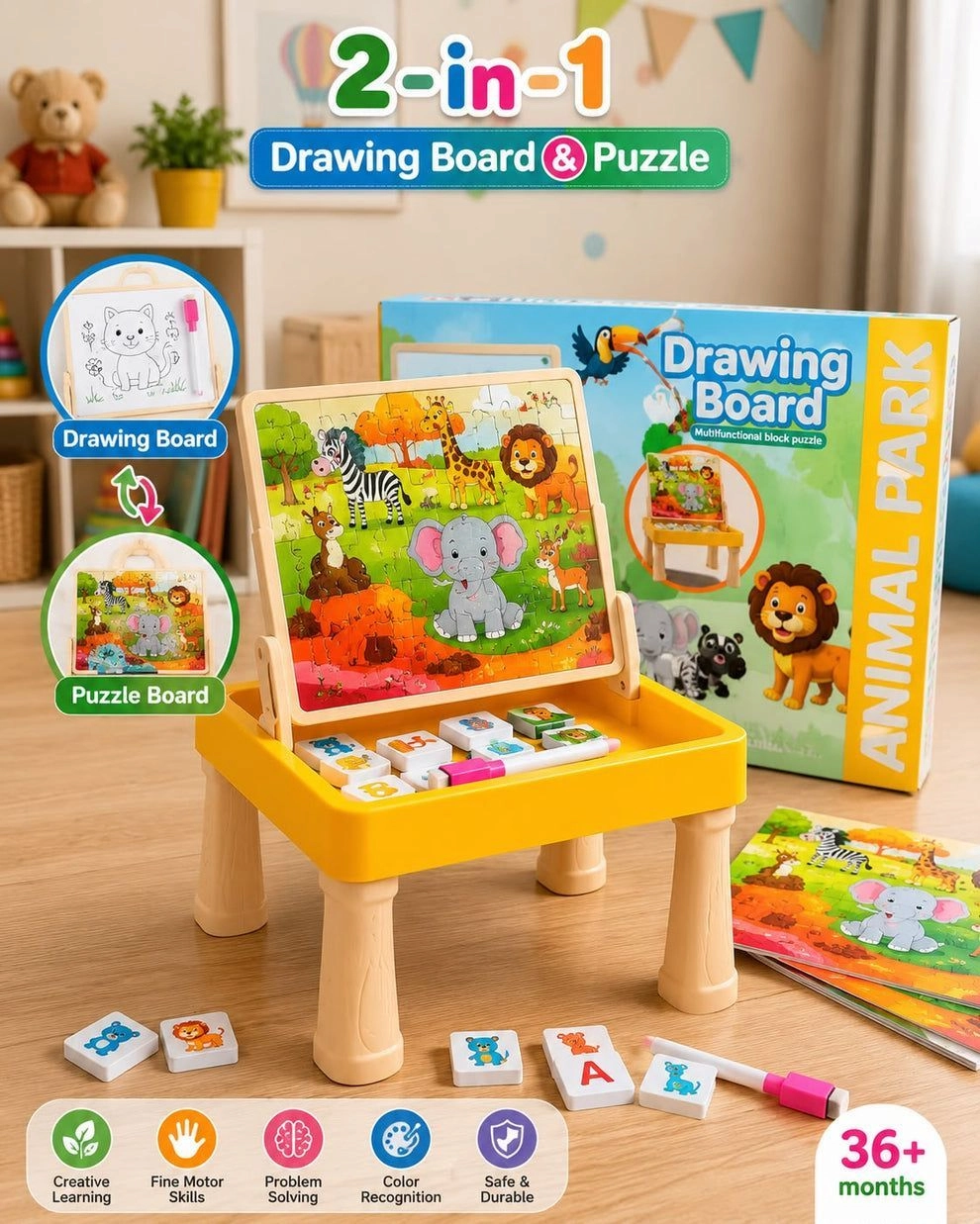 Drawing Board Animal Park With Multifunctional Magnetic Block Puzzle