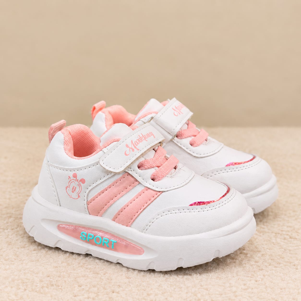 Imported Girl's Chunky Jogger Sneakers (white and pink) - Toddler Sizes 21-25