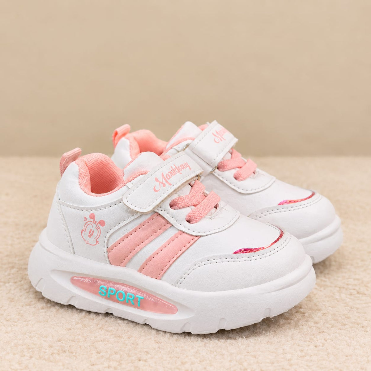 Imported Girl's Chunky Jogger Sneakers (white and pink) - Toddler Sizes 21-25