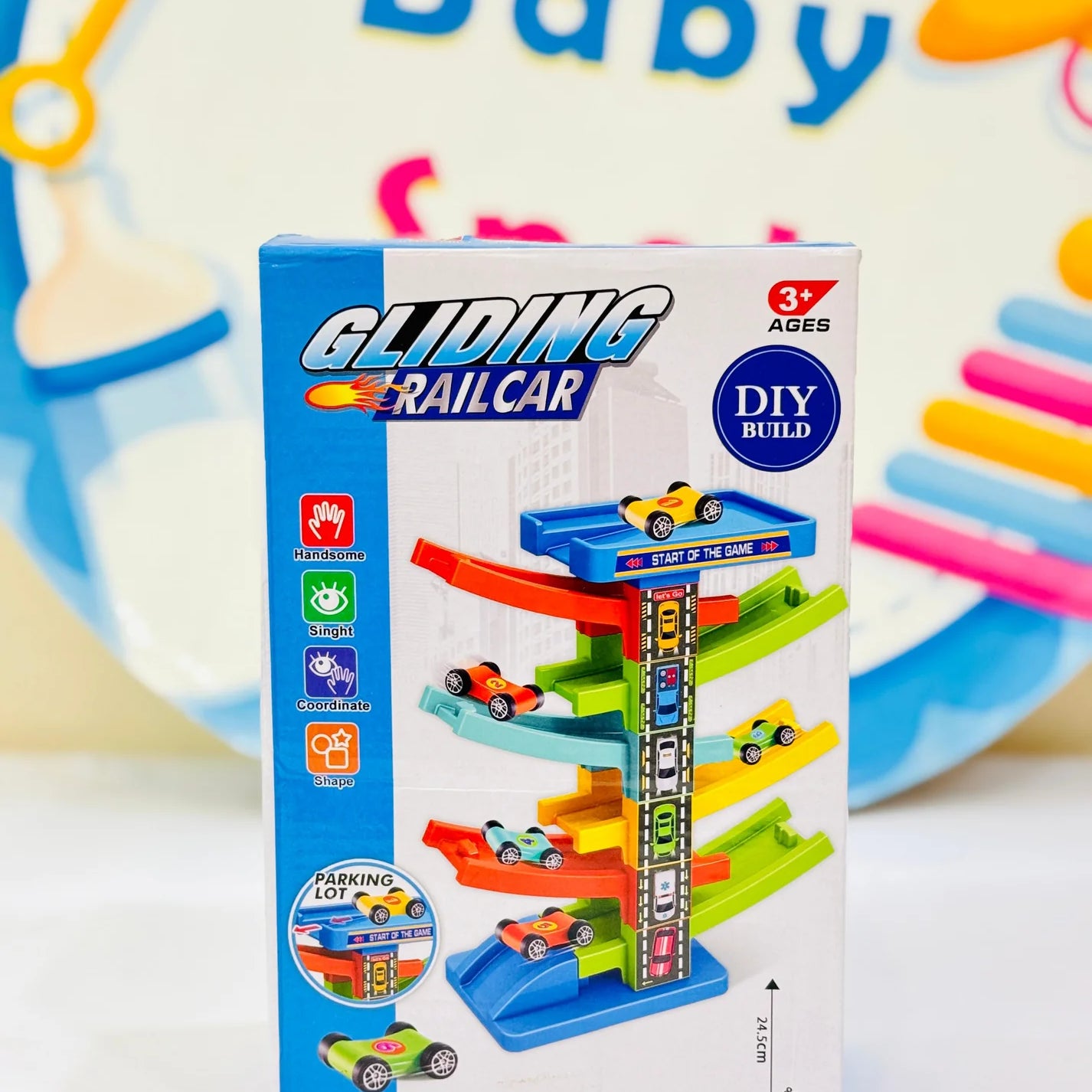 Toddler Car Ramp Toy with 6 Ramps and 8 Mini Cars for Racing Fun