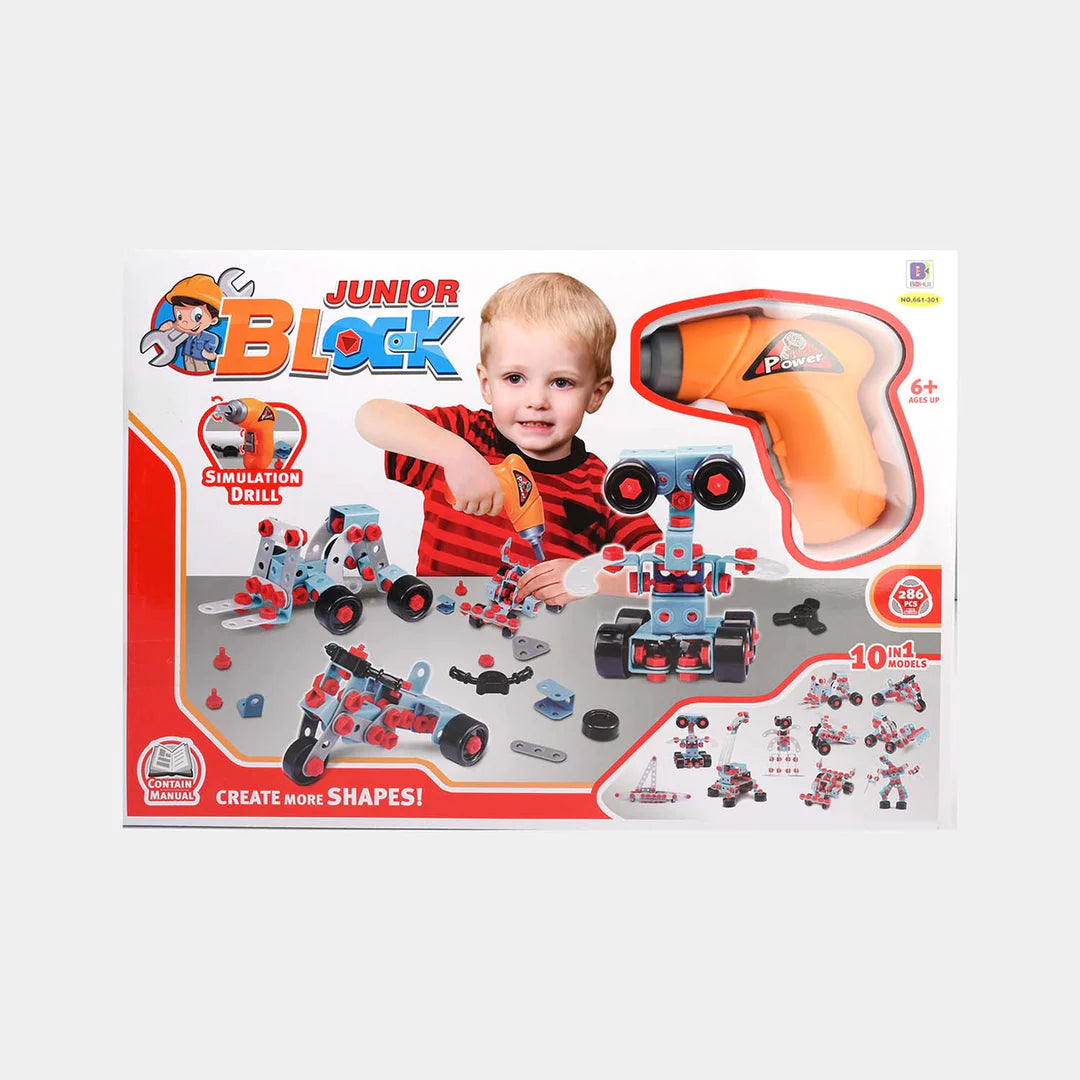 DIY Junior Mechanic Tool Kit Blocks with Simulation Drill - 10 in 1 Models