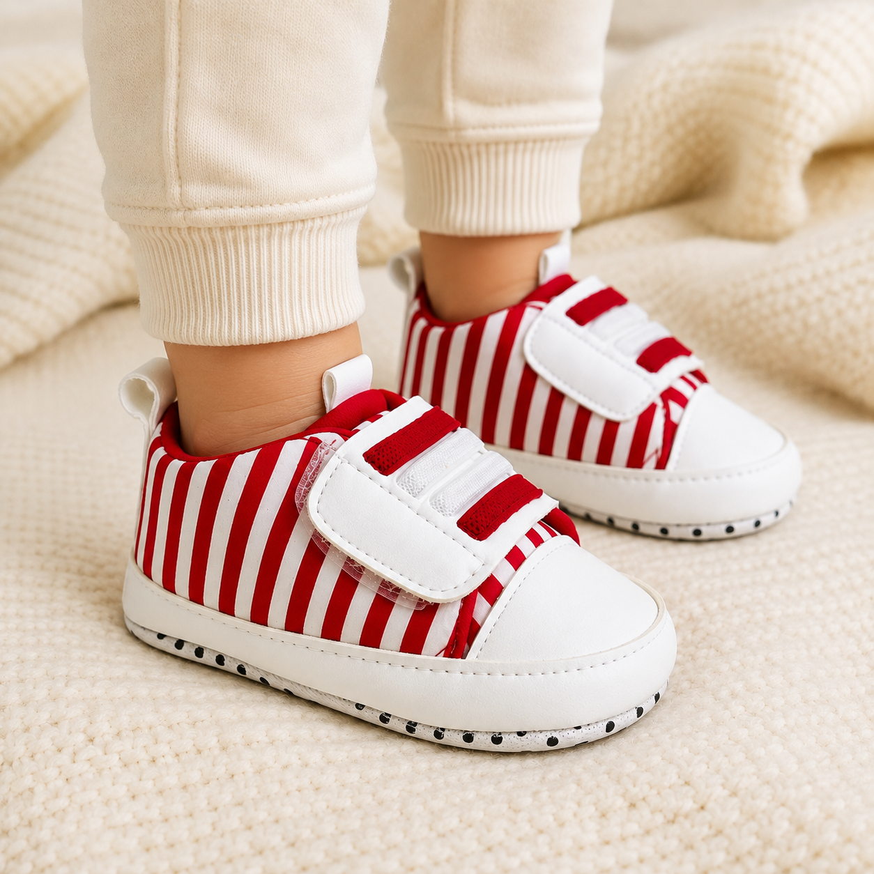 Imported Red & White Striped Baby Shoes
