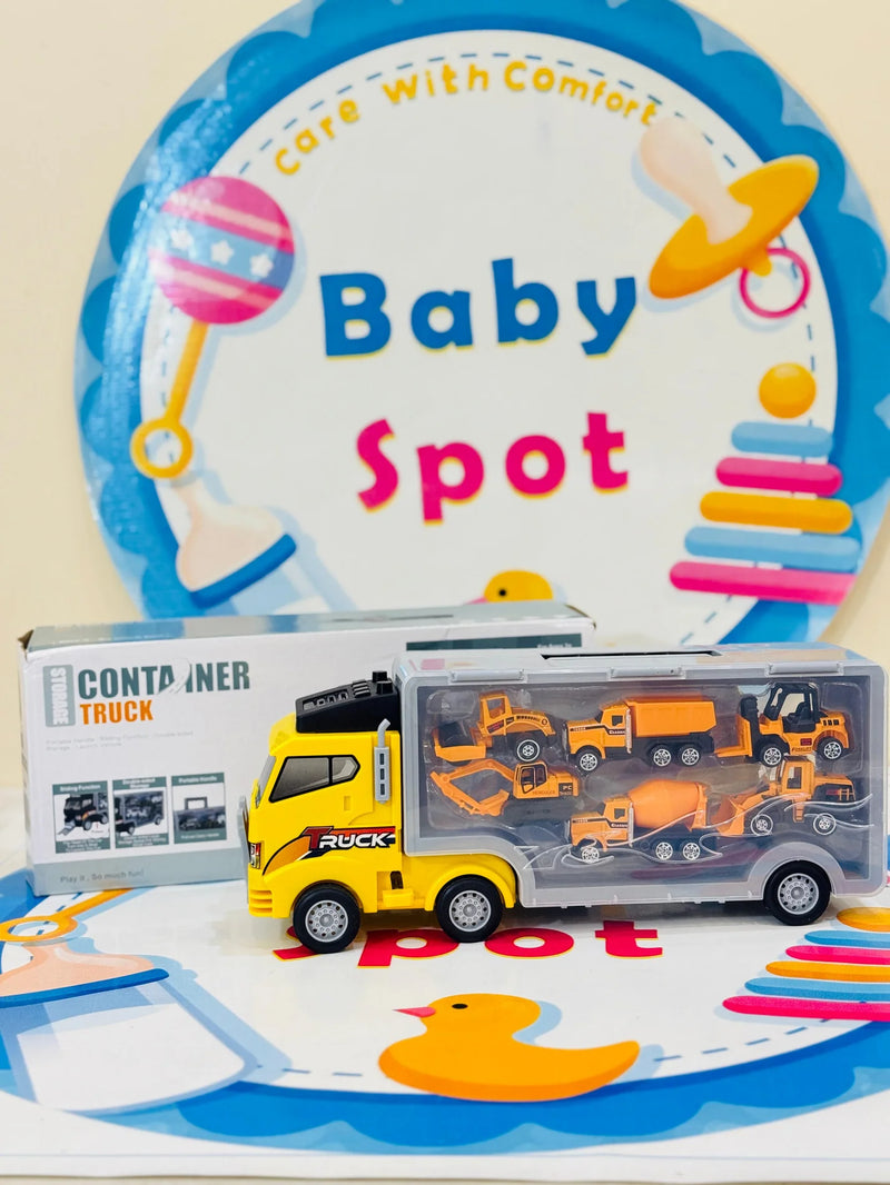 🚧 Construction Vehicle Toy Set for Kids (Ages 3+)

🛻 All-in-One Set: Includes transport truck, excavator, bulldozer, forklift, cement mixer, dump truck, road roller, signs & foldable play mat.

📦 Built-In Storage: Truck holds 6 die-cast cars with a hidden carry handle for easy portability.

✅ Safe & Durable: Made with eco-friendly ABS plastic & zinc alloy, meets CPSIA & ASTM standards.

🎁 Perfect Gift Idea: Comes in a premium gift box—great for birthdays, holidays & special

occasions